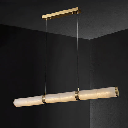 Beam Pendant Light for Kitchen Island & Dining – Brass Alabaster Linear Bar Chandelier, Modern Warm White Ceiling Light