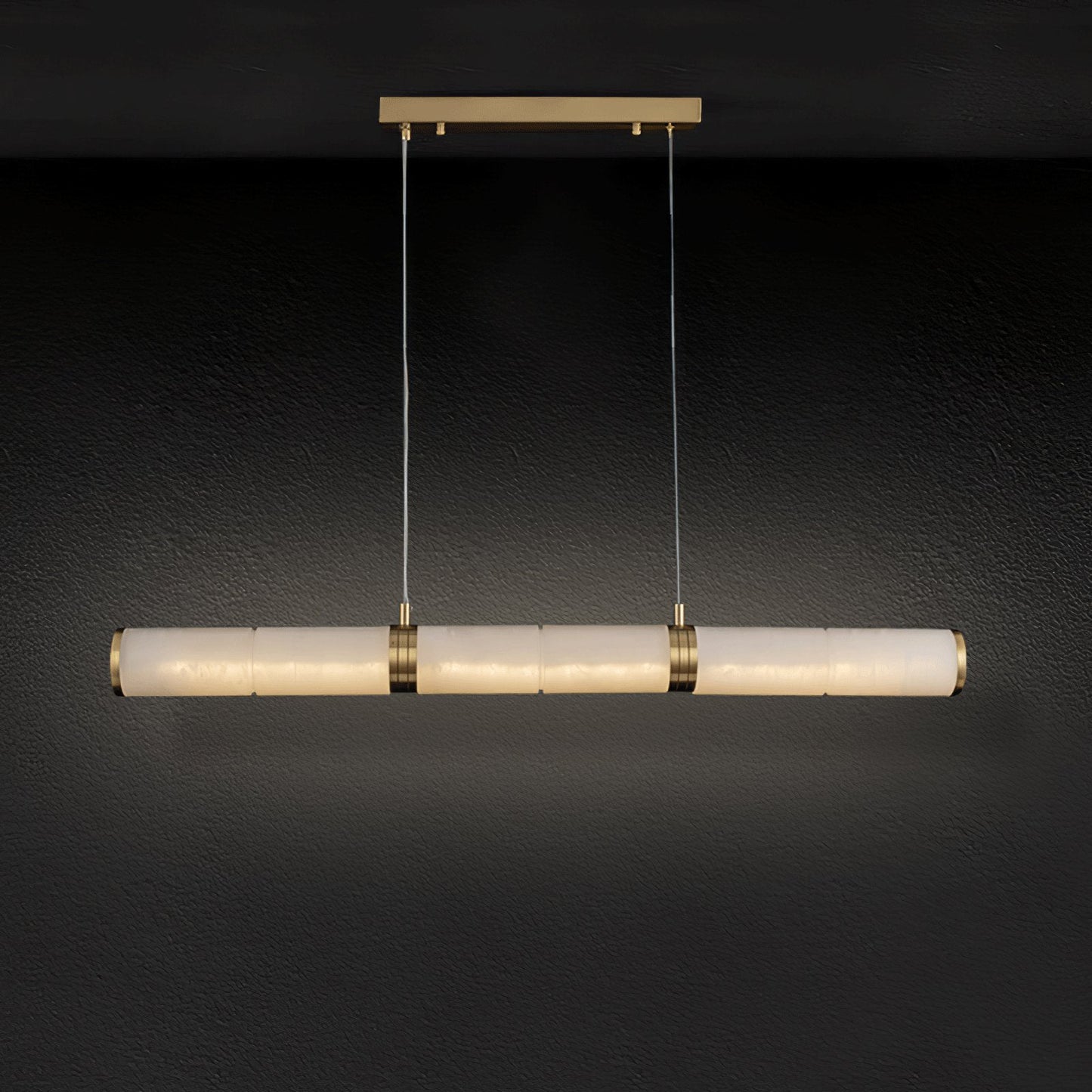 Beam Pendant Light for Kitchen Island & Dining – Brass Alabaster Linear Bar Chandelier, Modern Warm White Ceiling Light