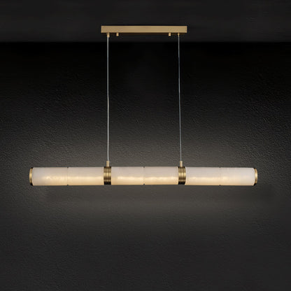 Beam Pendant Light for Kitchen Island & Dining – Brass Alabaster Linear Bar Chandelier, Modern Warm White Ceiling Light