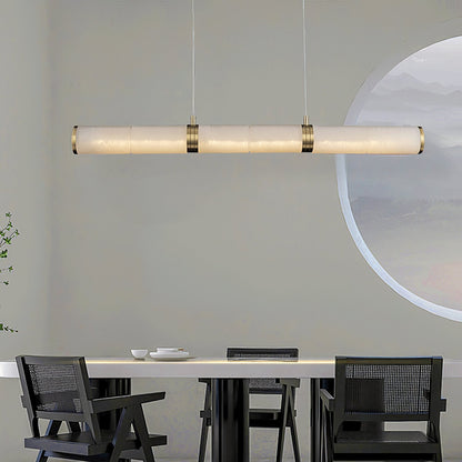 Beam Pendant Light for Kitchen Island & Dining – Brass Alabaster Linear Bar Chandelier, Modern Warm White Ceiling Light