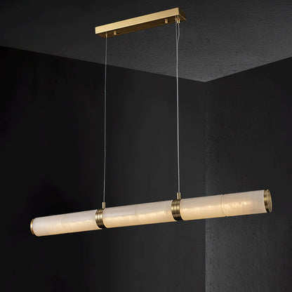 Beam Pendant Light for Kitchen Island & Dining – Brass Alabaster Linear Bar Chandelier, Modern Warm White Ceiling Light