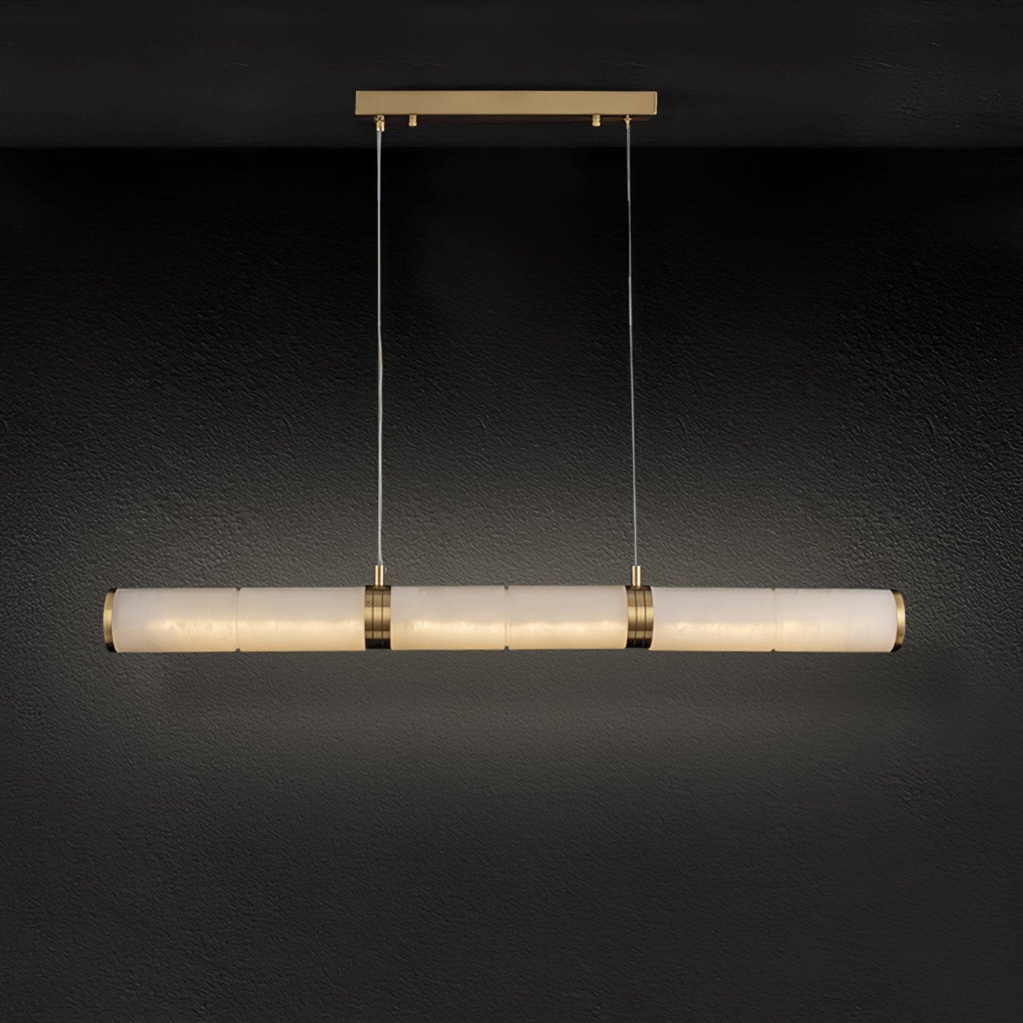 Beam Pendant Light for Kitchen Island & Dining – Brass Alabaster Linear Bar Chandelier, Modern Warm White Ceiling Light