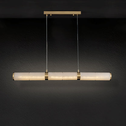 Beam Pendant Light for Kitchen Island & Dining – Brass Alabaster Linear Bar Chandelier, Modern Warm White Ceiling Light