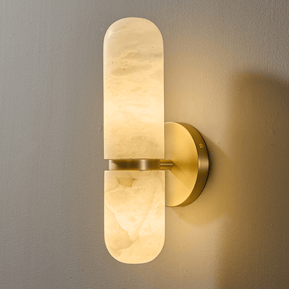 Capsule Wall Sconce for Bedroom & Living Room – Brass Alabaster Bedside Wall Light, Warm Dimmable Hallway & Entryway Reading Sconce