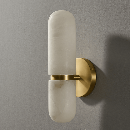 Capsule Wall Sconce for Bedroom & Living Room – Brass Alabaster Bedside Wall Light, Warm Dimmable Hallway & Entryway Reading Sconce