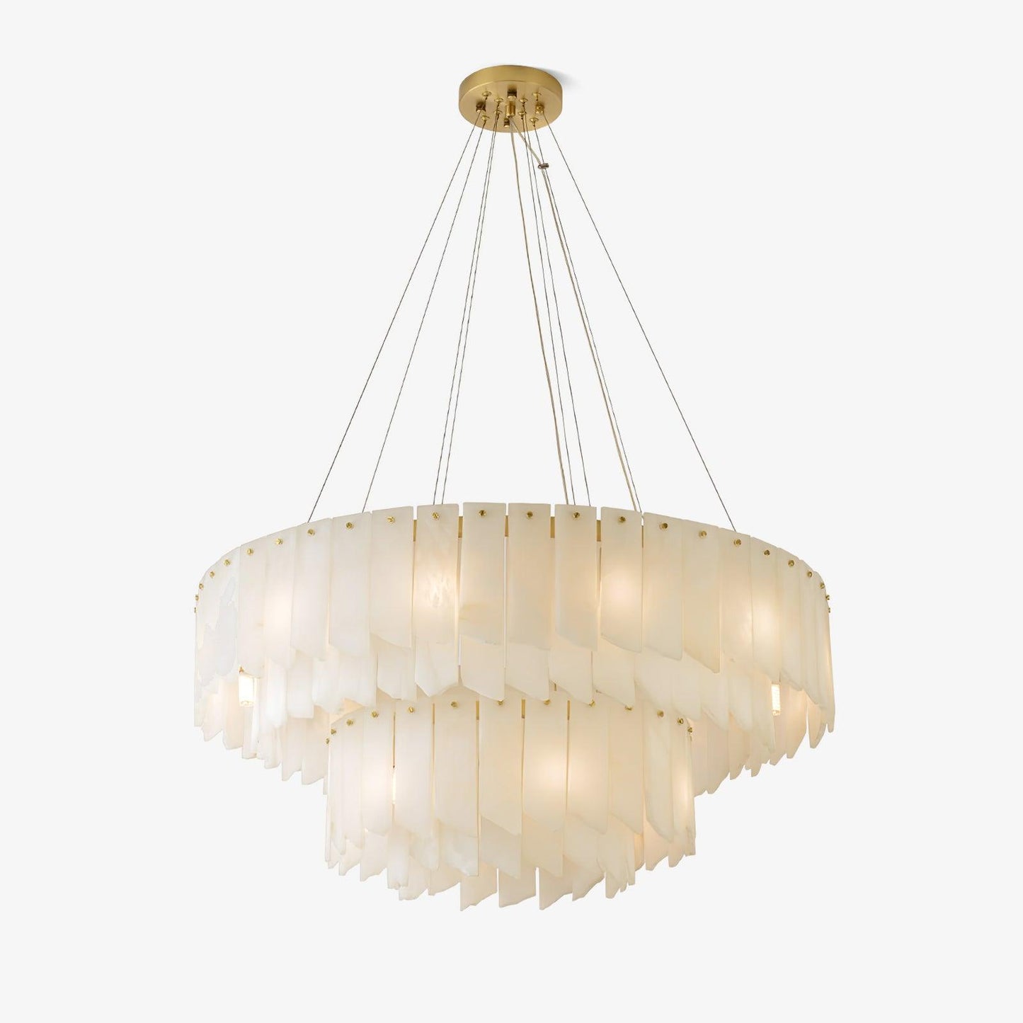 Tiered Staircase Chandelier for Foyer & Stairwell – Brass Alabaster Cascade Pendant, Large Modern High-Ceiling Chandelier