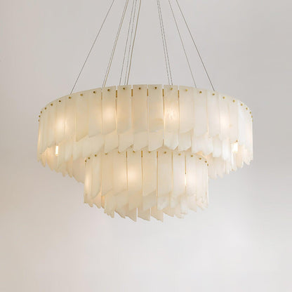 Tiered Staircase Chandelier for Foyer & Stairwell – Brass Alabaster Cascade Pendant, Large Modern High-Ceiling Chandelier