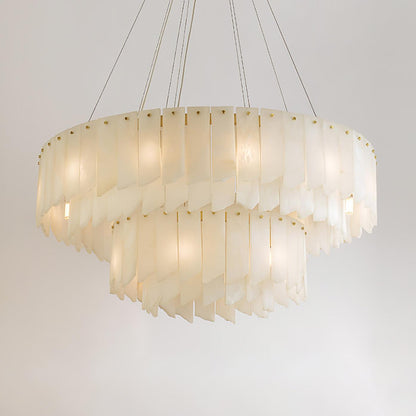 Tiered Staircase Chandelier for Foyer & Stairwell – Brass Alabaster Cascade Pendant, Large Modern High-Ceiling Chandelier