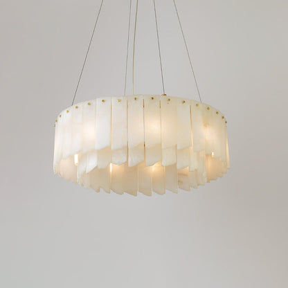 Tiered Staircase Chandelier for Foyer & Stairwell – Brass Alabaster Cascade Pendant, Large Modern High-Ceiling Chandelier