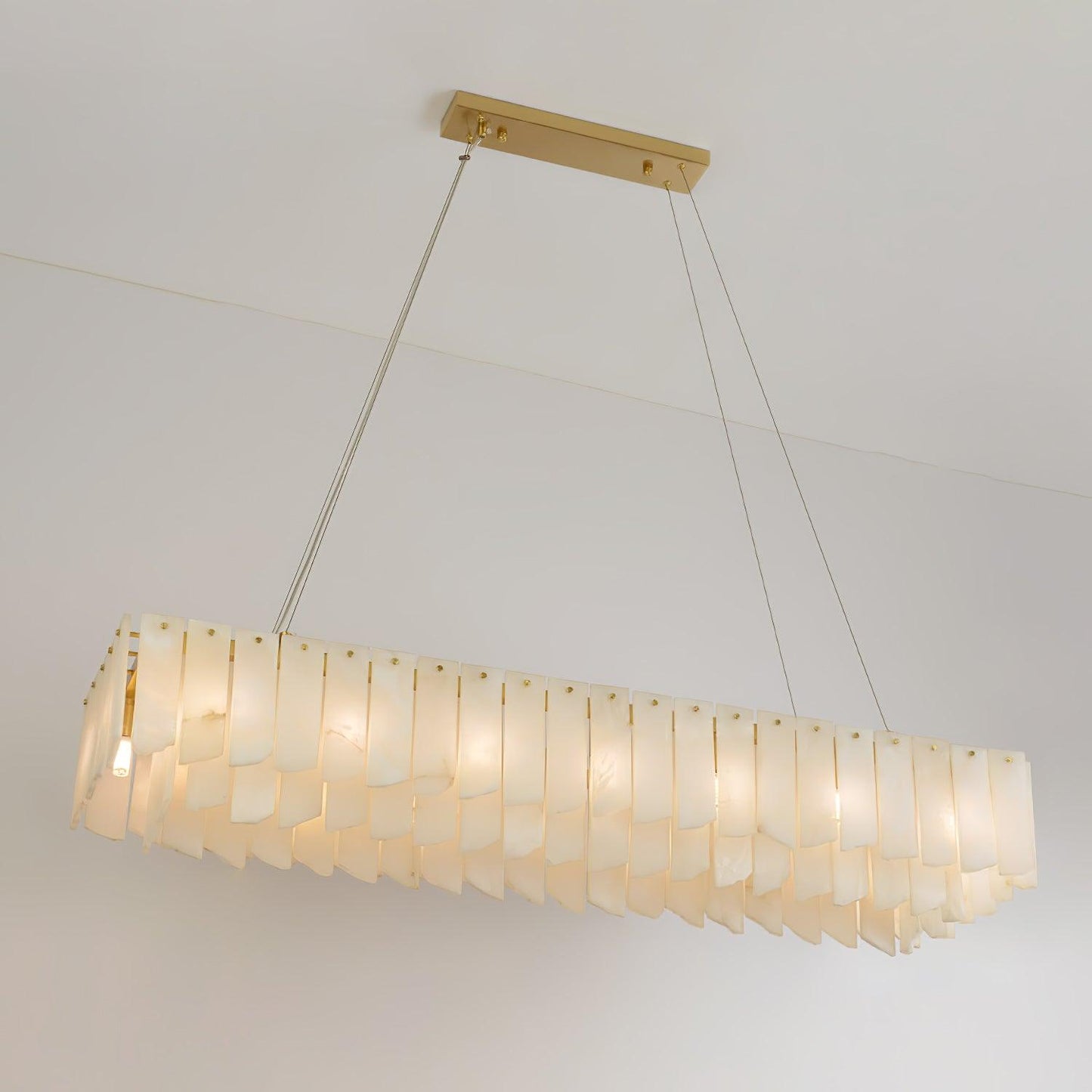 Tiered Staircase Chandelier for Foyer & Stairwell – Brass Alabaster Cascade Pendant, Large Modern High-Ceiling Chandelier