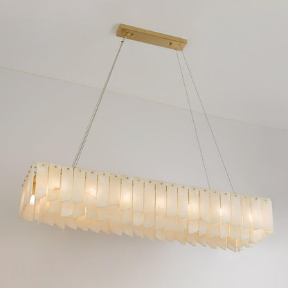 Tiered Staircase Chandelier for Foyer & Stairwell – Brass Alabaster Cascade Pendant, Large Modern High-Ceiling Chandelier