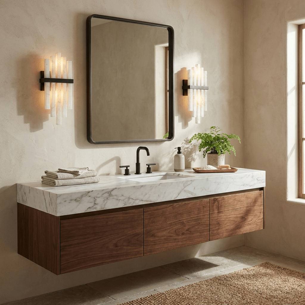 Cascade Wall Sconce for Staircase & Bedside – Black & White Alabaster Wall Light, Modern Warm Hallway & Bedroom Wall Lamp