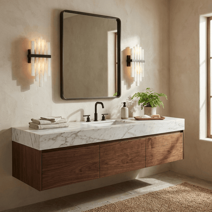 Cascade Wall Sconce for Staircase & Bedside – Black & White Alabaster Wall Light, Modern Warm Hallway & Bedroom Wall Lamp