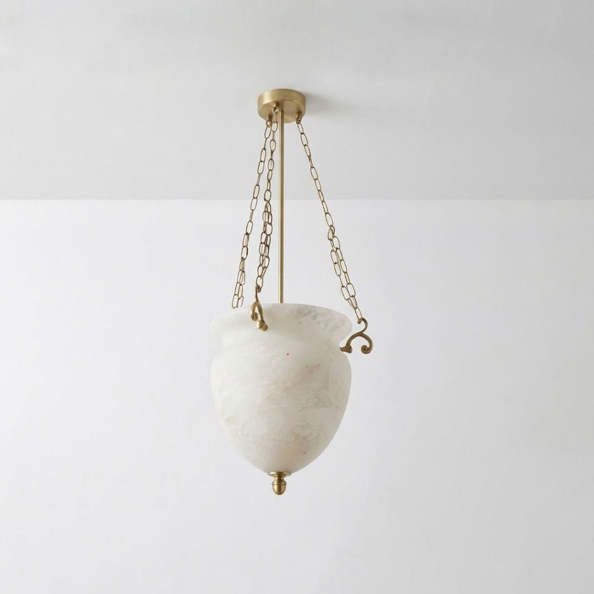Carved Urn Pendant Light for Entryway & Kitchen – Chain-Hung Brass Alabaster Ceiling Light, Modern Warm White Foyer Pendant