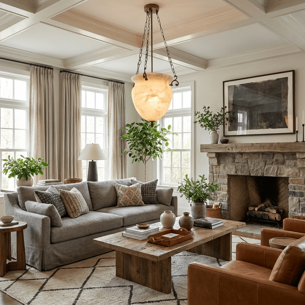Carved Urn Pendant Light for Entryway & Kitchen – Chain-Hung Brass Alabaster Ceiling Light, Modern Warm White Foyer Pendant