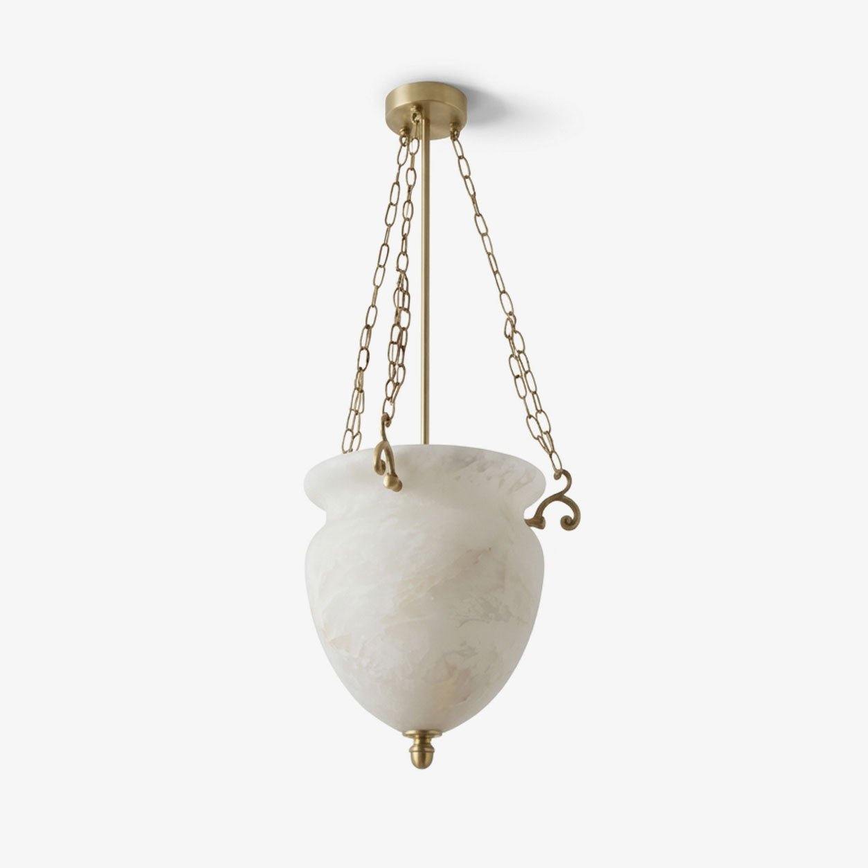 Carved Urn Pendant Light for Entryway & Kitchen – Chain-Hung Brass Alabaster Ceiling Light, Modern Warm White Foyer Pendant