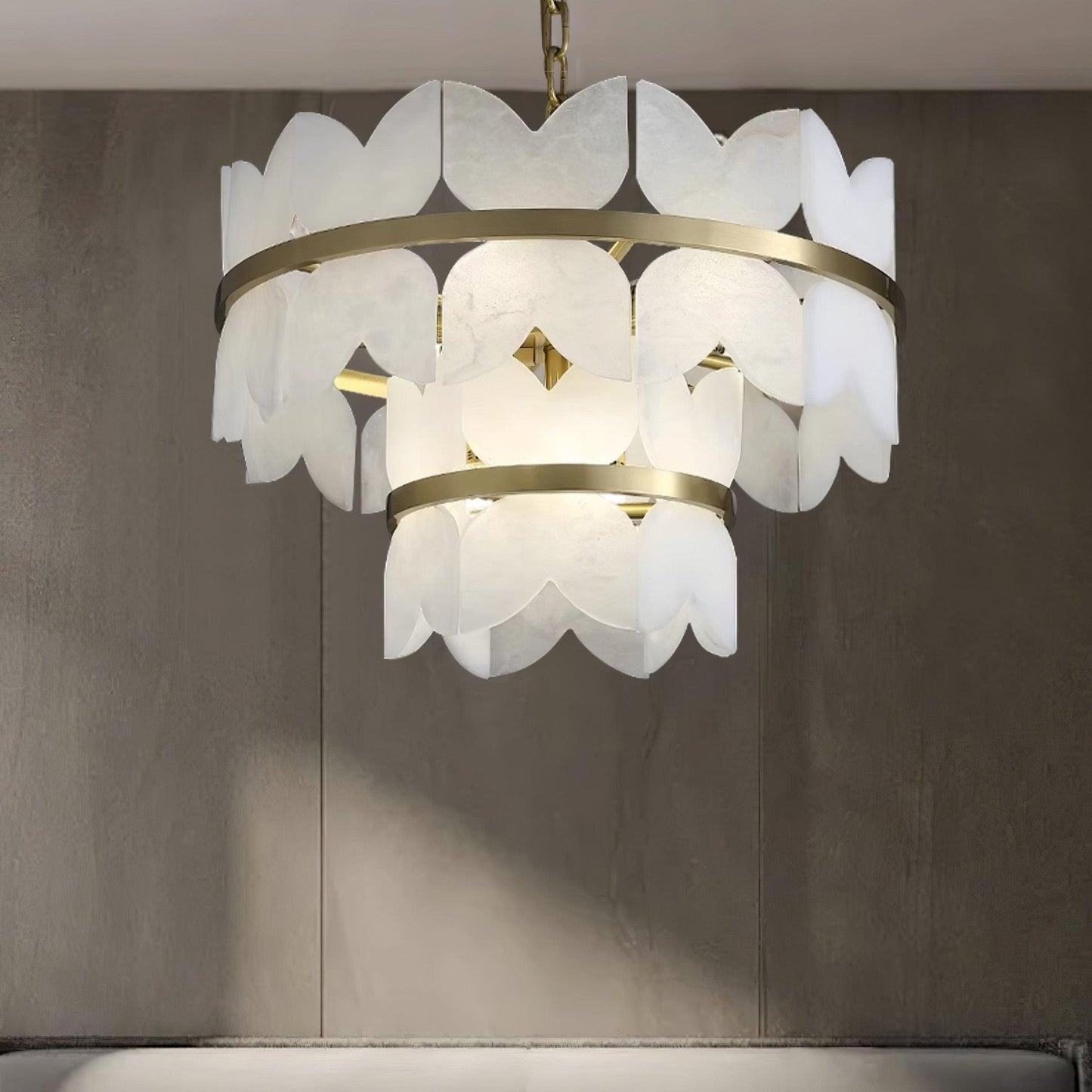 Gold Cloud Chandelier for Dining & Living Room – Tiered Alabaster Ceiling Light, Modern Warm White Foyer Statement Chandelier
