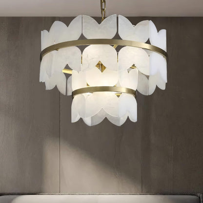 Gold Cloud Chandelier for Dining & Living Room – Tiered Alabaster Ceiling Light, Modern Warm White Foyer Statement Chandelier
