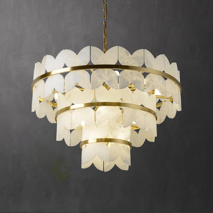 Gold Cloud Chandelier for Dining & Living Room – Tiered Alabaster Ceiling Light, Modern Warm White Foyer Statement Chandelier