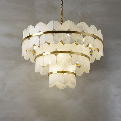 Gold Cloud Chandelier for Dining & Living Room – Tiered Alabaster Ceiling Light, Modern Warm White Foyer Statement Chandelier