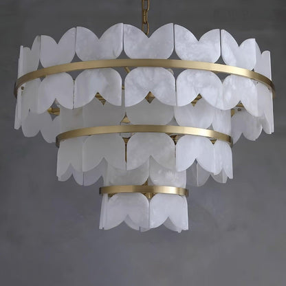Gold Cloud Chandelier for Dining & Living Room – Tiered Alabaster Ceiling Light, Modern Warm White Foyer Statement Chandelier