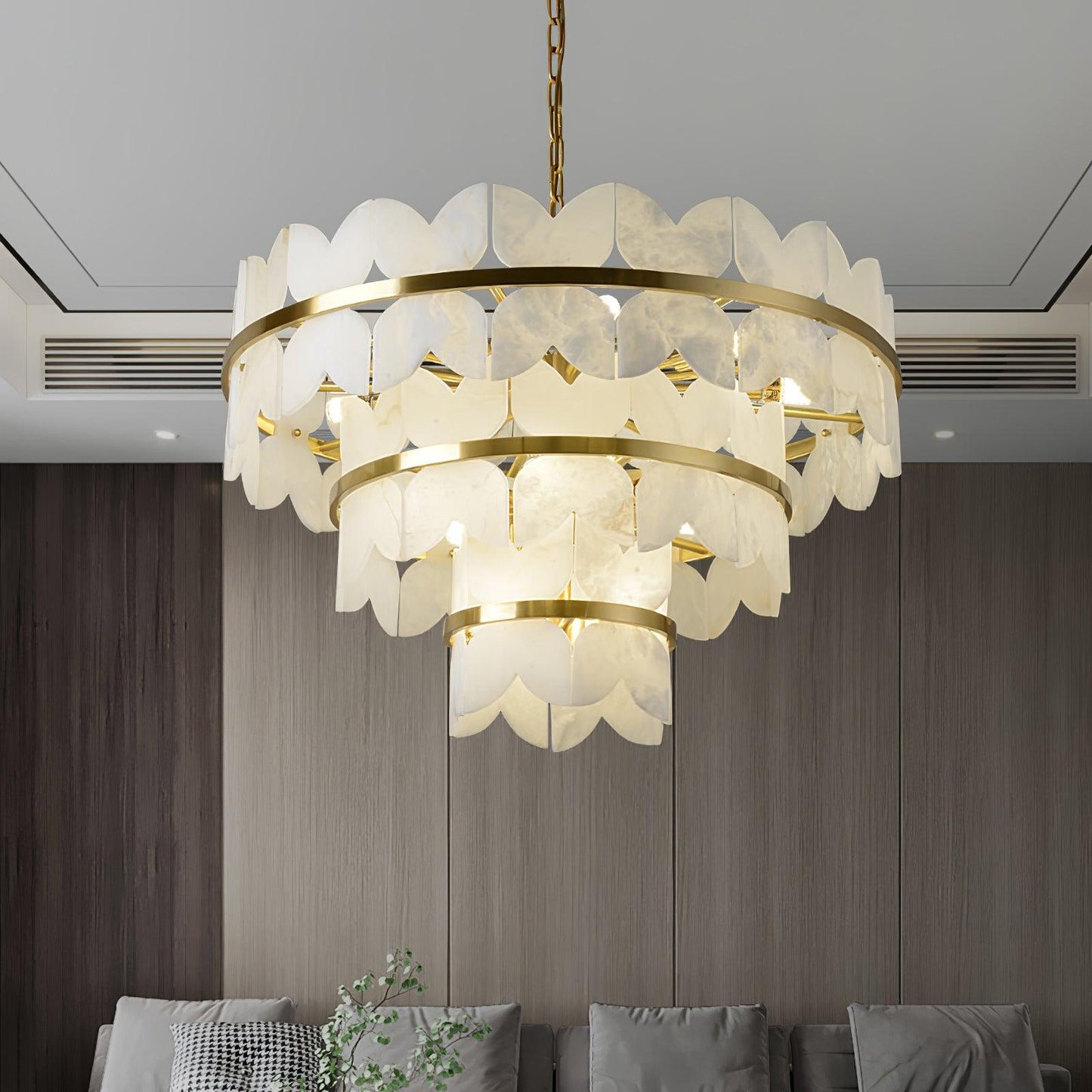 Gold Cloud Chandelier for Dining & Living Room – Tiered Alabaster Ceiling Light, Modern Warm White Foyer Statement Chandelier