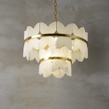Gold Cloud Chandelier for Dining & Living Room – Tiered Alabaster Ceiling Light, Modern Warm White Foyer Statement Chandelier