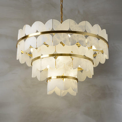 Gold Cloud Chandelier for Dining & Living Room – Tiered Alabaster Ceiling Light, Modern Warm White Foyer Statement Chandelier