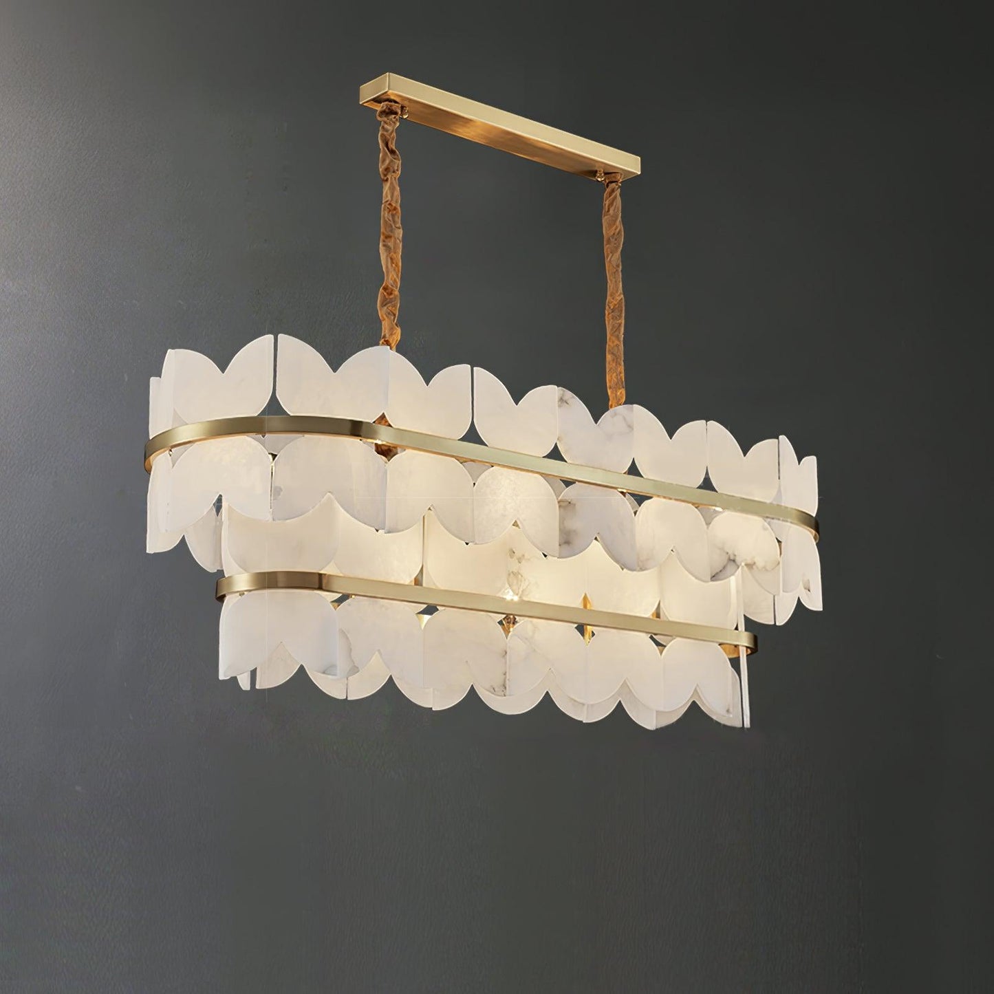 Gold Cloud Chandelier for Dining & Living Room – Tiered Alabaster Ceiling Light, Modern Warm White Foyer Statement Chandelier