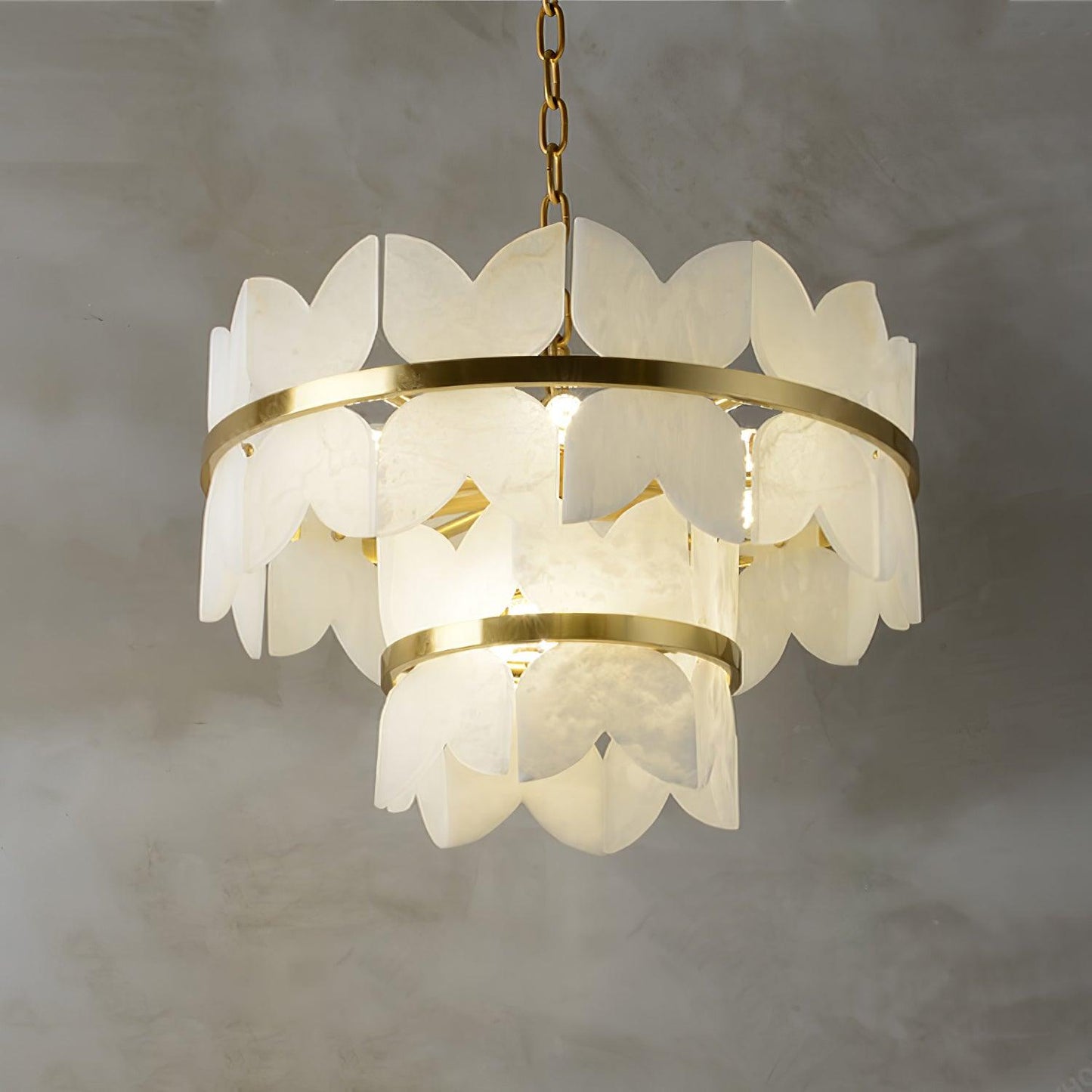 Gold Cloud Chandelier for Dining & Living Room – Tiered Alabaster Ceiling Light, Modern Warm White Foyer Statement Chandelier