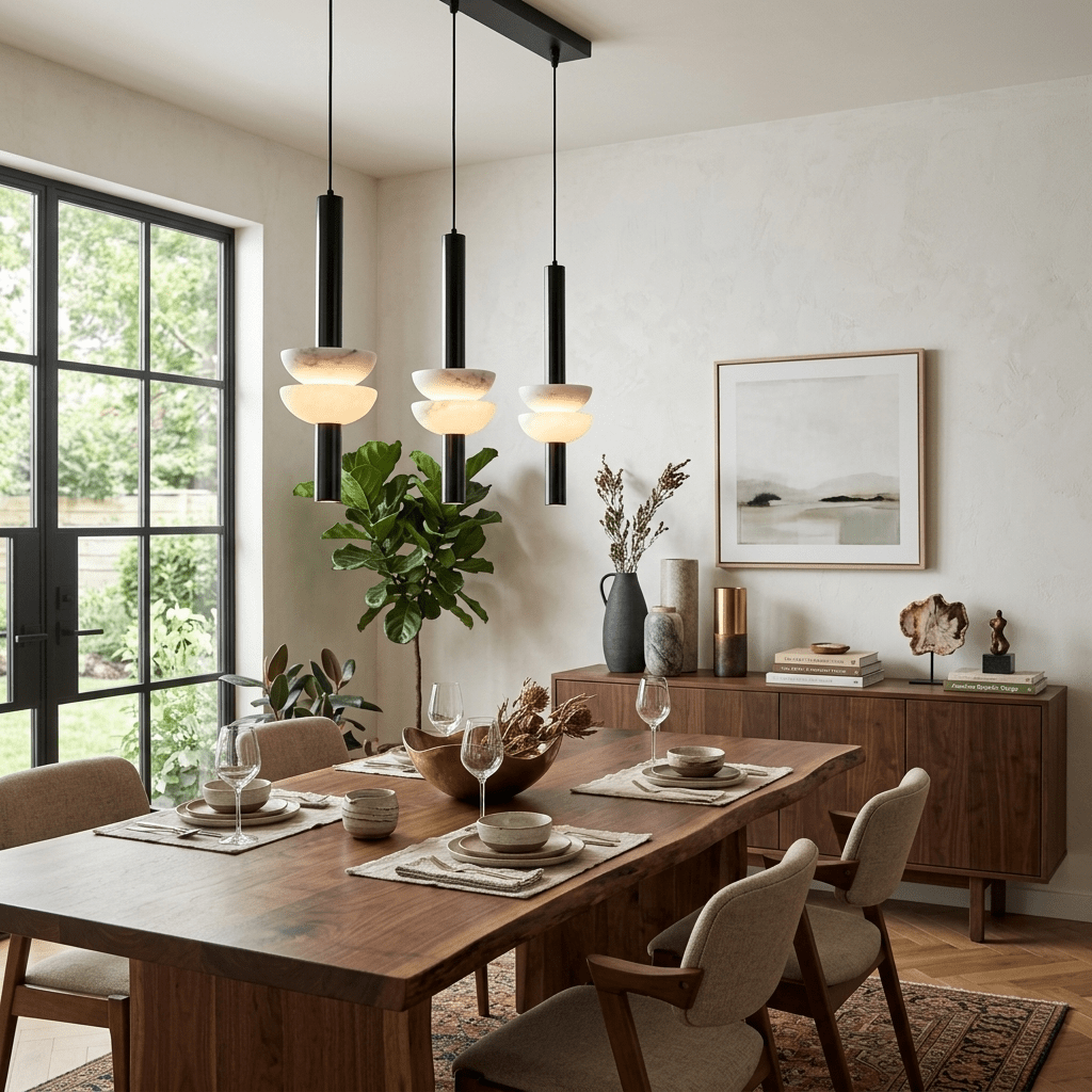 Column Pendant Light for Kitchen Island & Dining – Alabaster Cylinder Ceiling Light, Warm Dimmable Modern Bar & Foyer Pendant