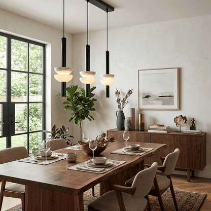 Column Pendant Light for Kitchen Island & Dining – Alabaster Cylinder Ceiling Light, Warm Dimmable Modern Bar & Foyer Pendant