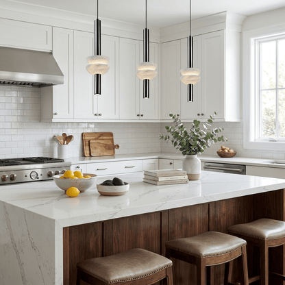 Column Pendant Light for Kitchen Island & Dining – Alabaster Cylinder Ceiling Light, Warm Dimmable Modern Bar & Foyer Pendant