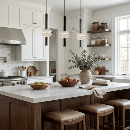 Column Pendant Light for Kitchen Island & Dining – Alabaster Cylinder Ceiling Light, Warm Dimmable Modern Bar & Foyer Pendant