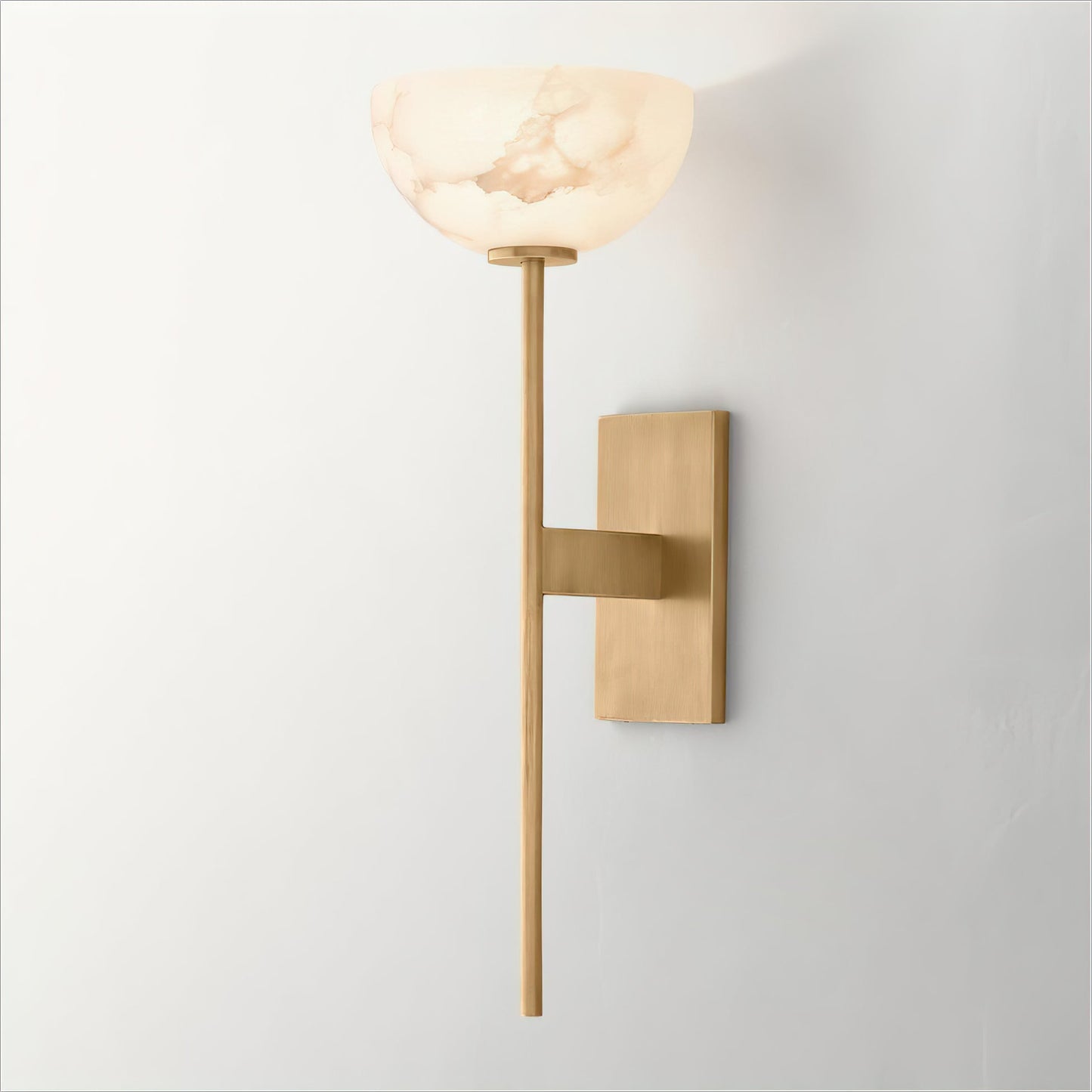 Cup Wall Sconce for Bedside & Hallway – Gold Alabaster Wall Light, Warm Modern Bedroom, Living Room & Entryway Wall Lamp
