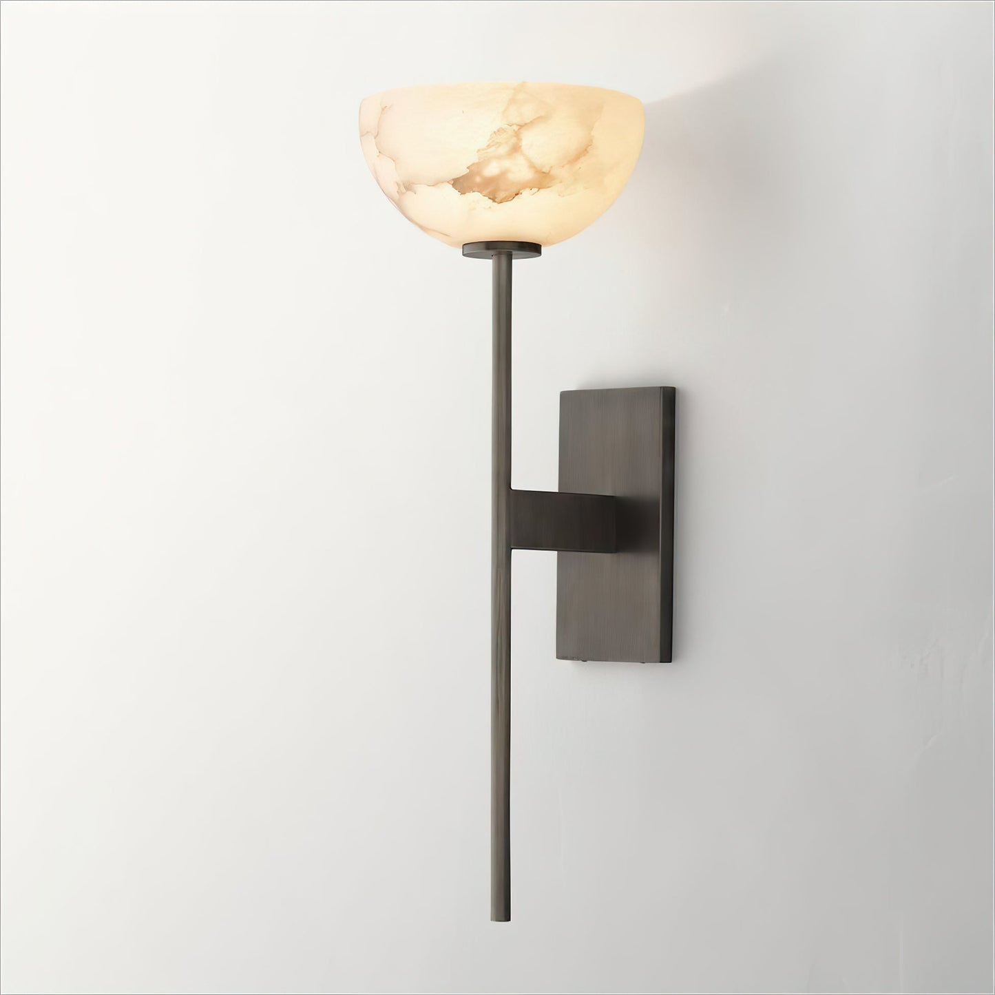 Cup Wall Sconce for Bedside & Hallway – Gold Alabaster Wall Light, Warm Modern Bedroom, Living Room & Entryway Wall Lamp