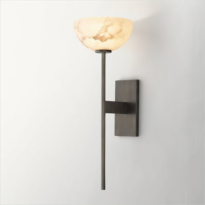 Cup Wall Sconce for Bedside & Hallway – Gold Alabaster Wall Light, Warm Modern Bedroom, Living Room & Entryway Wall Lamp