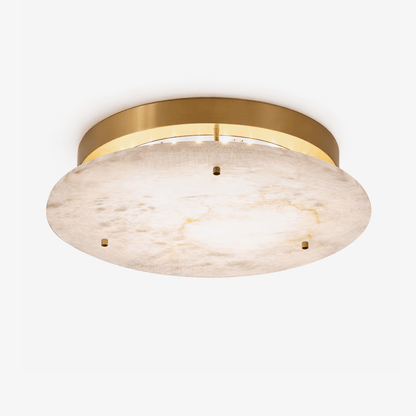 Disc Flush Mount Ceiling Light for Hallway & Bedroom – Gold Alabaster Low-Profile Light, Warm Dimmable Entryway & Kitchen Fixture