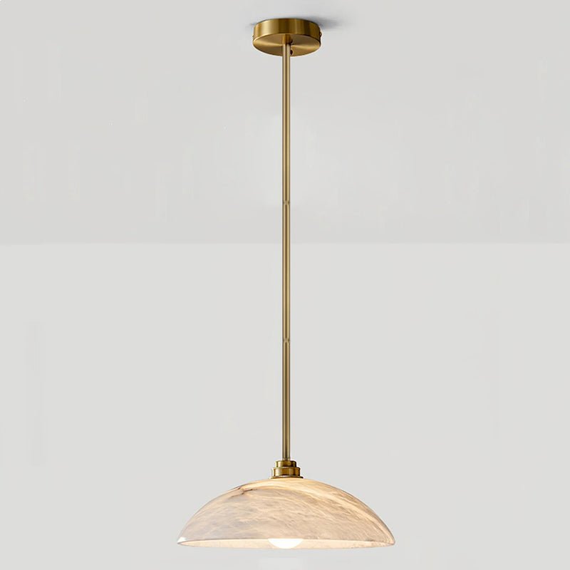 Brass Dome Pendant Light for Kitchen Island & Hallway – Alabaster Ceiling Light, Modern Warm White Dining & Entryway Pendant