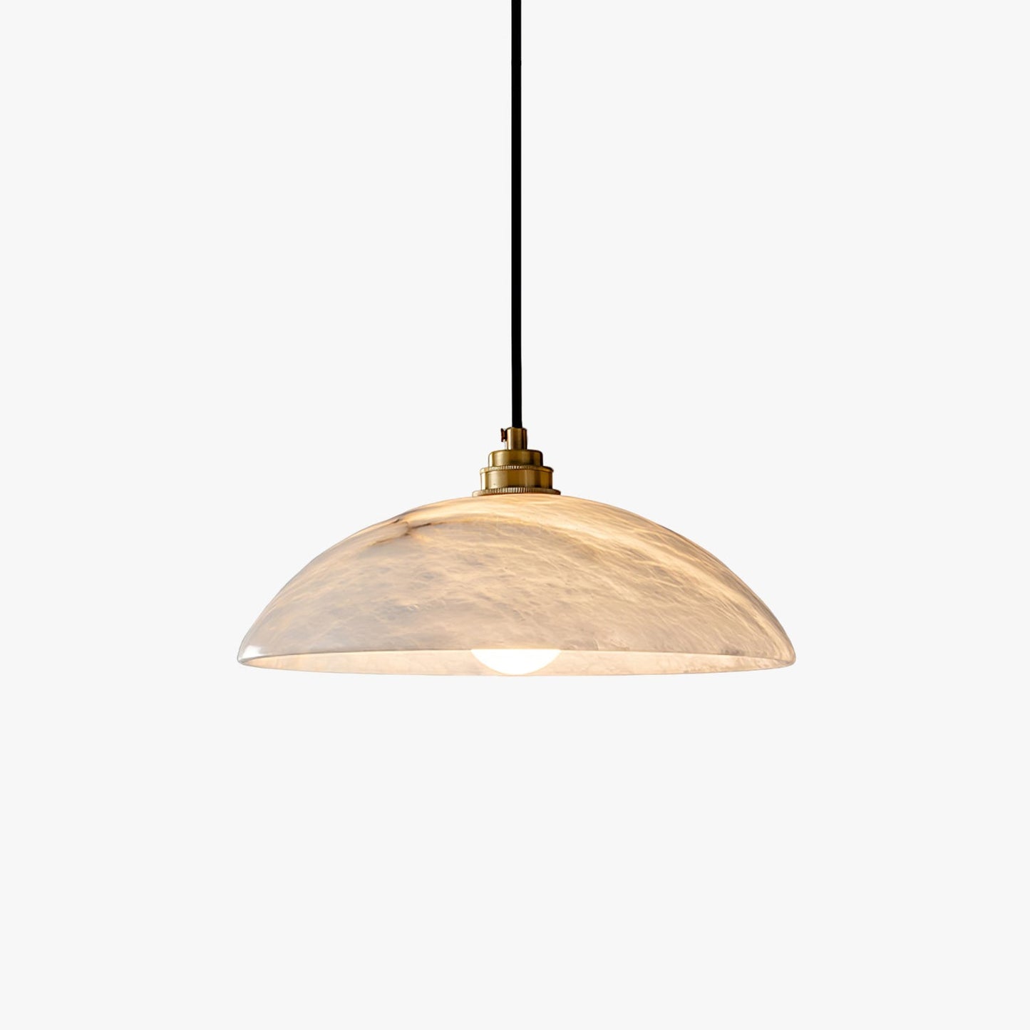 Brass Dome Pendant Light for Kitchen Island & Hallway – Alabaster Ceiling Light, Modern Warm White Dining & Entryway Pendant