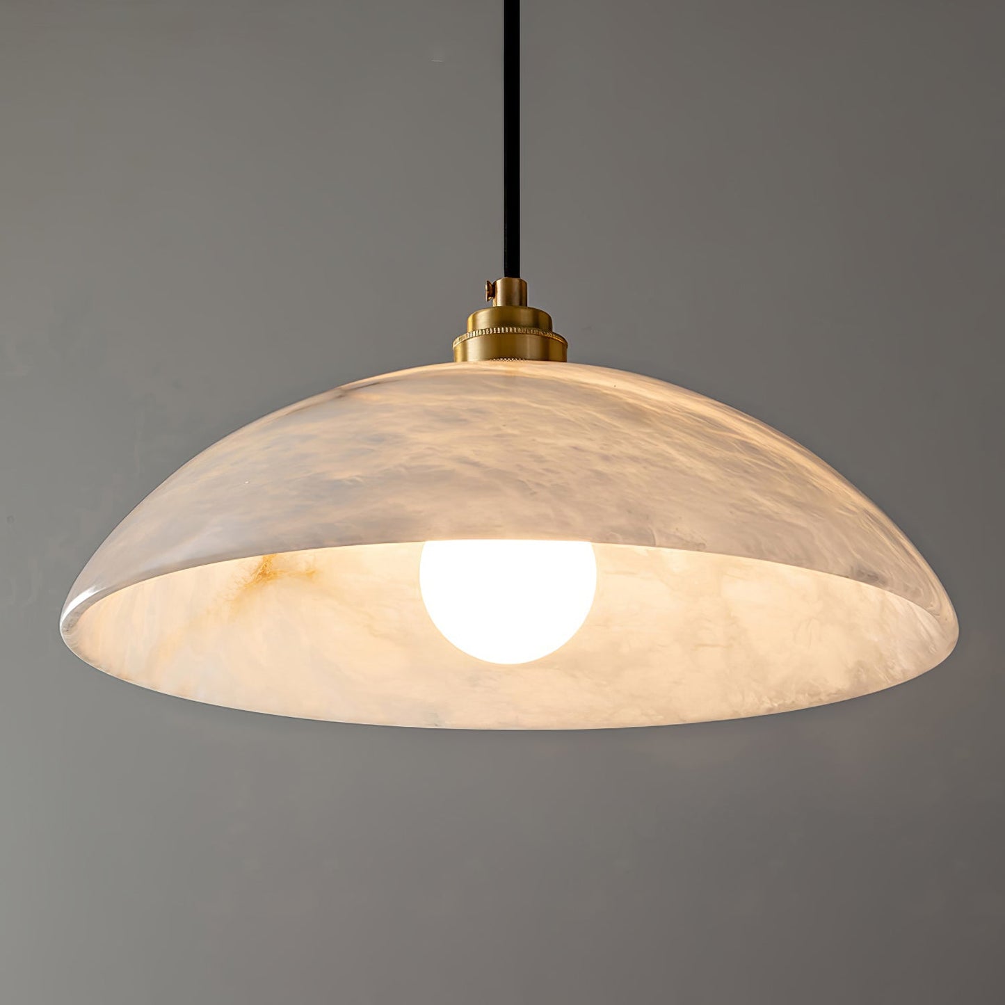 Plug-In Dome Pendant Light for Bedside & Entryway – Brass Alabaster Swag Ceiling Light, Warm Modern Bedroom Hanging Lamp
