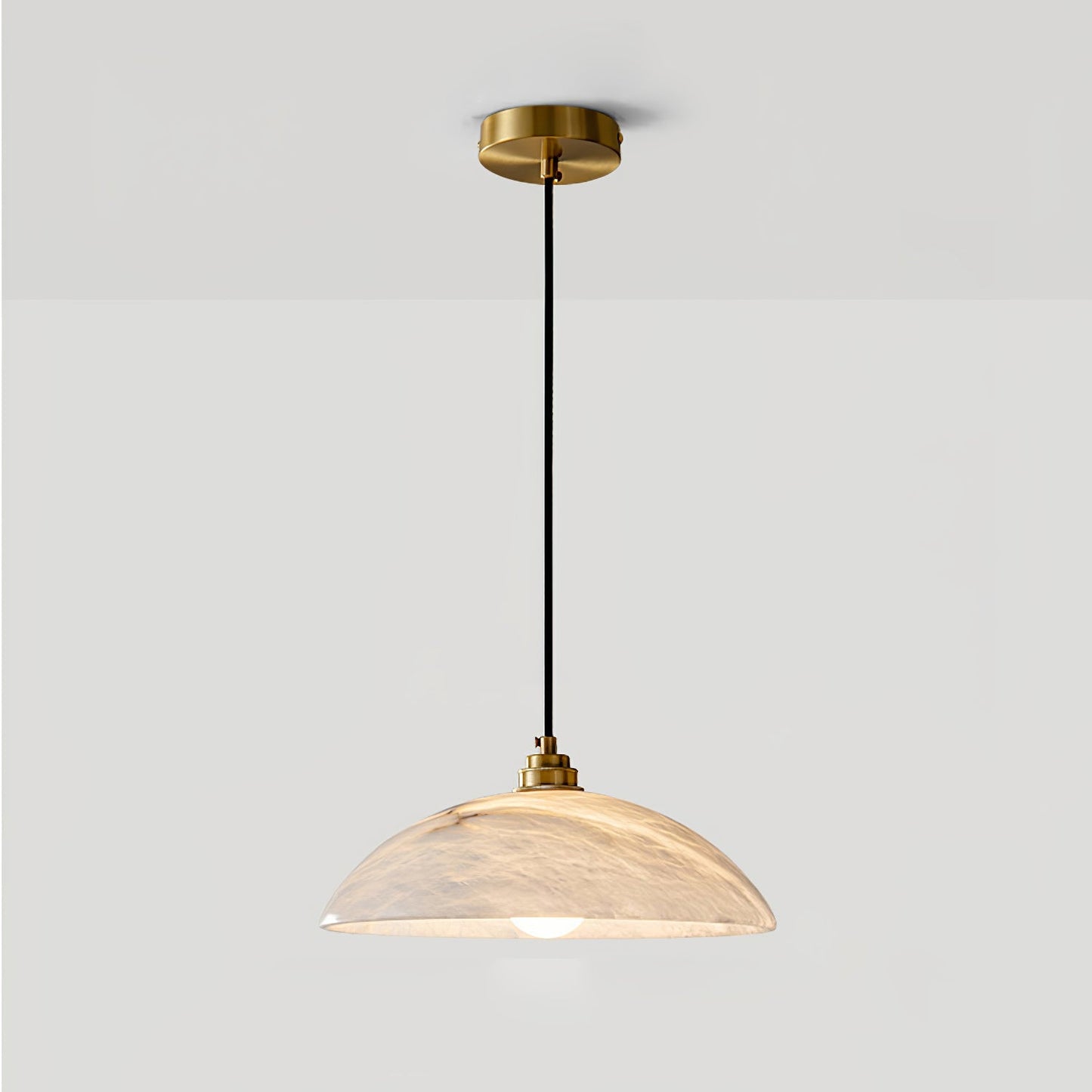 Brass Dome Pendant Light for Kitchen Island & Hallway – Alabaster Ceiling Light, Modern Warm White Dining & Entryway Pendant