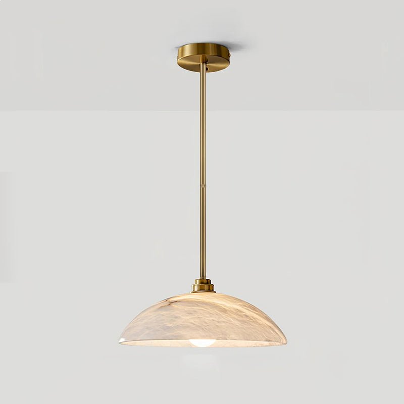 Brass Dome Pendant Light for Kitchen Island & Hallway – Alabaster Ceiling Light, Modern Warm White Dining & Entryway Pendant