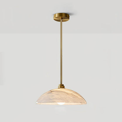 Brass Dome Pendant Light for Kitchen Island & Hallway – Alabaster Ceiling Light, Modern Warm White Dining & Entryway Pendant
