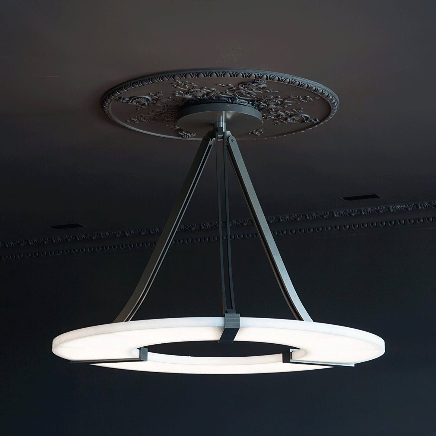 Halo Ring Pendant Light for Dining & Kitchen Island – Alabaster Statement Ceiling Light, Modern Warm White Living Room Chandelier