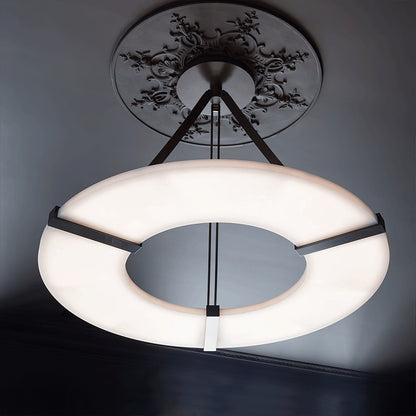Halo Ring Pendant Light for Dining & Kitchen Island – Alabaster Statement Ceiling Light, Modern Warm White Living Room Chandelier