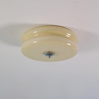 Art Deco Ceiling Light for Entryway & Dining Room – Vintage Patterned Glass Flush Mount, Gold & Chrome LED Hallway Ceiling Light
