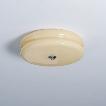 Art Deco Ceiling Light for Entryway & Dining Room – Vintage Patterned Glass Flush Mount, Gold & Chrome LED Hallway Ceiling Light