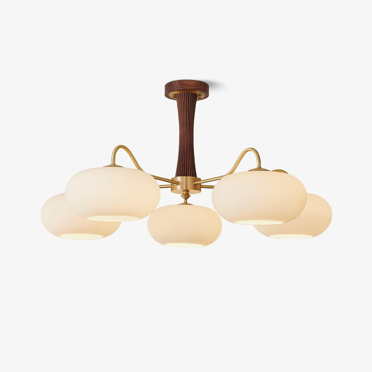 Brass Cluster Chandelier for Dining Room & Entryway – Walnut Glass Shade LED Statement Chandelier, Modern Living Room Ceiling Light