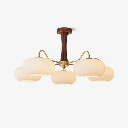 Brass Cluster Chandelier for Dining Room & Entryway – Walnut Glass Shade LED Statement Chandelier, Modern Living Room Ceiling Light